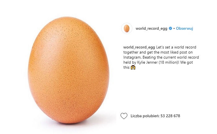 Jajko pobiło rekord lajków na Instagramie, który do tej pory należał do Kylie Jenner